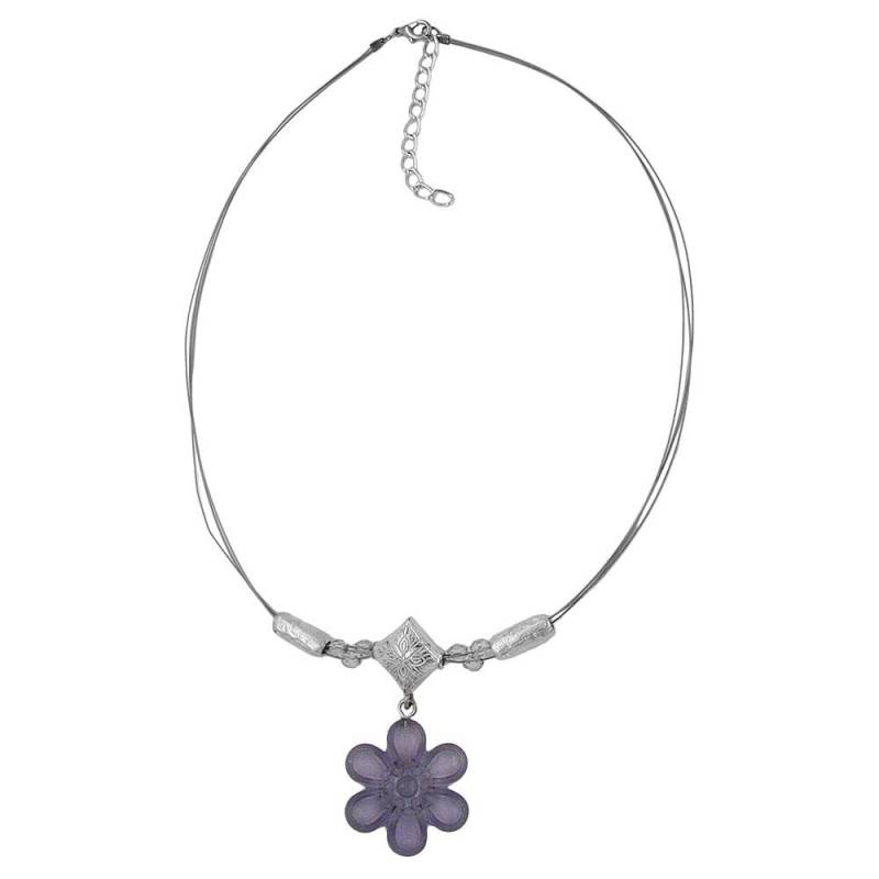 Kette Drahtkette Anhänger Blüte Grau-Transparent Silber-Matt Kunststoffperlen 42cm von GALLAYde
