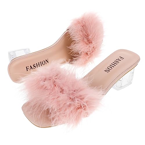 GALPADA 1 Paar Pelzsandalen Eierkartons Masse Pantoffel-sandalen-absätze Flauschige High Heels Mit Offener Zehenpartie Hausschuhe Frauen Fell Niedriger Absatz Damen Künstlicher Pu von GALPADA