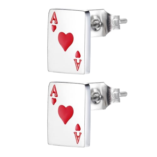 GALPADA 1 Paar Poker-Ohrringe Ohrschmuck Mädchen-Ohrringe Aus Sterlingsilber Damenschmuck Pik-Ohrring Poker-Asse- Lustiger Ohrring Ohrstecker Modisches Accessoire von GALPADA