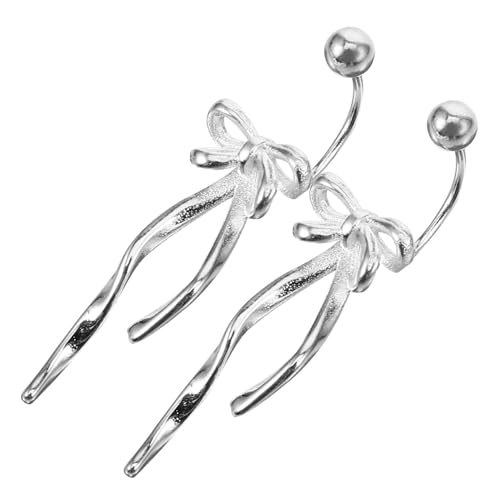 GALPADA 1 Paar Schleifen-Ohrringe Für Damen Silberfarben Niedliche -Bowknot-Creolen Schleife Tropfenohrringe Lange Quastenkette Ohrringe Schmuck Geschenke von GALPADA