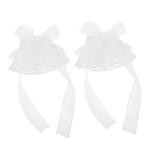 GALPADA 1paar Abnehmbare Spitzen-handgelenkärmeln Mit Schleifen Elegante Chiffon-rüschen-gloves Für Hochzeiten Gartenpartys Und Cosplay Elastische Fingerlose Armbänder Für Frauen Und von GALPADA