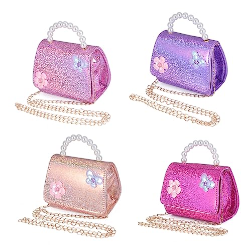 GALPADA Handtasche Für Junge Mädchen Mit Blumenmuster Abnehmbarem Schultergurt Perlenhandtasche Leichte Mini-umhängetasche Violette Farbe Großes Fassungsvermögen Für Schmuck Und Snacks von GALPADA