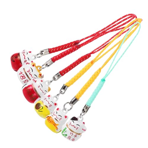 GALPADA 1 Satz Lucky Cat Messingglocke Glücklich Ring Stecker Gießen Plüsch Kette Anhänger Im Glückskatzen-design Glückskatzen-schlüsselanhänger Polyester 6 Stück von GALPADA