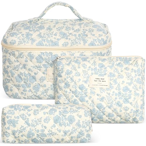 1 Set Baumwoll-Make-Up-Taschen Mit Blumenmuster Niedliche Make-Up-Taschen Große Reise-Kosmetiktaschen Gesteppte Kosmetiktasche Ästhetische Kulturtasche Für Frauen Und von GALPADA