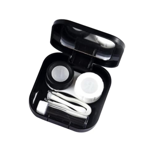 GALPADA 1 Stück Kontaktlinsenbehälter Mini Reiseetui mit Spiegel und Zubehör für Damen Praktischer und Langlebiger Linsencontainer Schwarz für Unterwegs von GALPADA