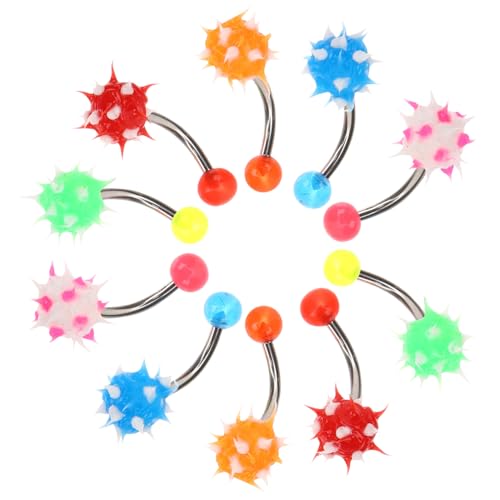 GALPADA 10 Stück Bauchnabelpiercing aus Silikon mit Flauschigem Kugeldesign Leichte Nabelringe für Damen Hautfreundlich und Angenehm Modisches Nabelschmuck Weiß Rot Orange Grün und Blau von GALPADA