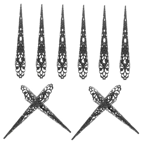 GALPADA 10 Stück Teiliges Halloween Fingernagel krallen aus Atmungsaktivem Hohlem Eisen Langlebige Cosplay Nagelabdeckungen für Party Festival outfits Schwarze Lange Fingertip Claws für von GALPADA