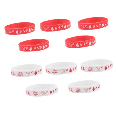 GALPADA 10 Stück Teiliges Weihnachtsdesign Rot Weiß Flexible Geruchslose Party-armbänder für Weihnachten Geburtstage und Tägliches Tragen Hautfreundlich Geschenk für Freunde von GALPADA