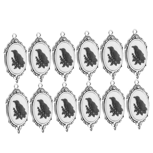 GALPADA 12 Stück Teiliges Halloween Anhänger mit Kleinen Geprägten Raben Charms aus Legierung für DIY Schmuckherstellung Ovale Raben Anhänger für Ketten Armbänder und Bastelbedarf von GALPADA