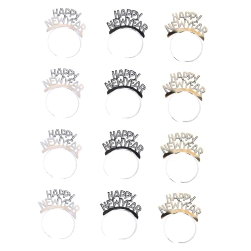 GALPADA 12 Stück Teiliges Happy Year Haarband aus Papier in Gold Schwarz Silber Langlebiger Kopfschmuck für Silvester Party Deko Festliche Neujahrsfeier Accessoires für Erwachsene von GALPADA