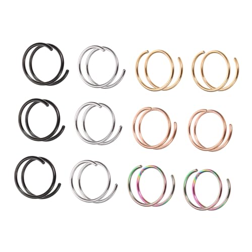 GALPADA 12 Stück Teiliges Spirale Nasenringe Leichte Hautfreundliche Nasenpiercing Ringe in Schwarz Silber Roségold Gold und Bunt Komfortabel für Damen und Herren für Alltag und Partys von GALPADA