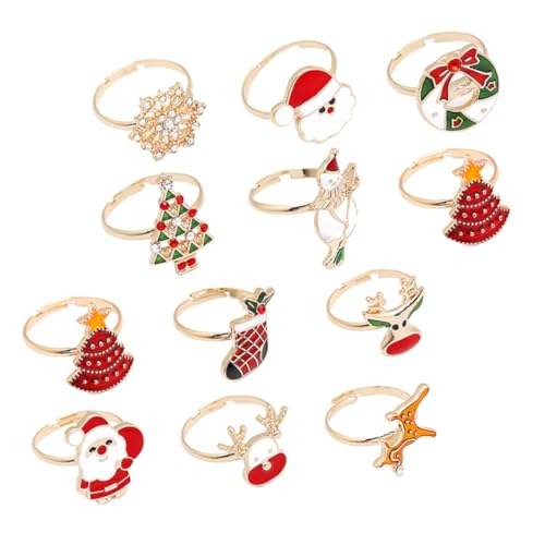 GALPADA 12 Stück Teiliges Verstellbares Weihnachts-knöchelring Hochwertiger Legierung Leichte Frauenmode Cartoon-ringe in Zufälligen Farben Charmanter Schmuck für Festliche von GALPADA