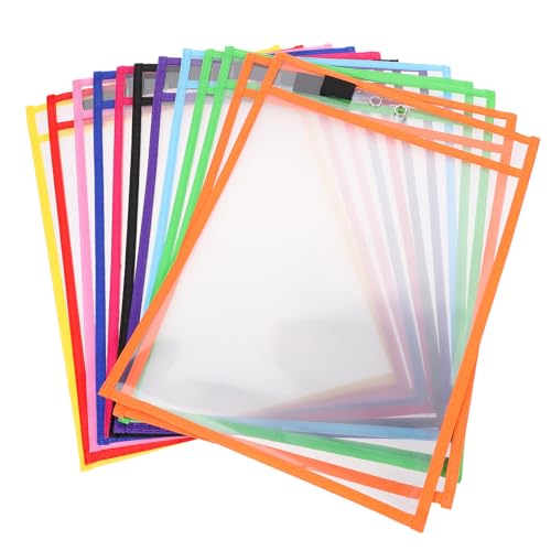 GALPADA 12 Stück Teiliges Wiederverwendbares Dry Erase Pocket aus Wasserdichtem PVC mit Stifthalter und Metallöse Transparente Schreibhüllen für Schule Büro Abwischbare Zufällige Farbe von GALPADA