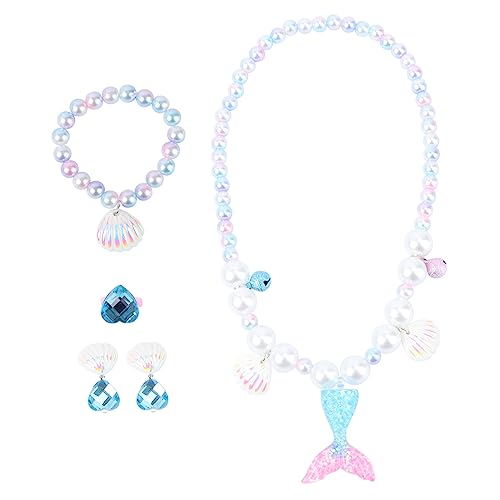 GALPADA Meerjungfrau Schmuck Set Mit Halskette Und Süßen Ring Für Junge Mädchen-ohrclip Zum Tragen Bei Abschlussbällen Hochzeiten Und Anderen Besonderen Anlässen von GALPADA