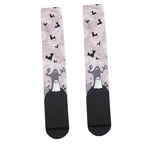 GALPADA 1paar Halloween Kniestrümpfe Mit Fledermaus Und Gespenster-druck Kostümzubehör Für Bei Und Halloweenpartys Atmungsaktive Und Weiche Lange Socken von GALPADA