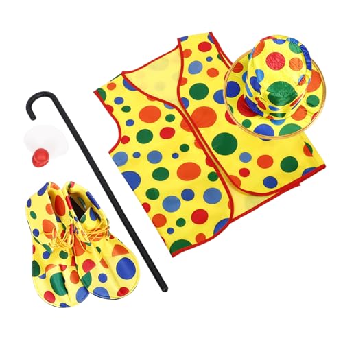 GALPADA Clown Kostüm Mit Hut Und Nase Krücke Und Schuhe Für Cosplay Halloween Party Requisiten Faltnasen-zubehör Für Mottopartys von GALPADA