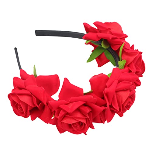 GALPADA 1stk Brautblumen Kopfbedeckungen Mit Blumen Für Die Braut Großes Rosa Stirnband Blumenstirnband Für Frauen Stirnband Krone Haarschmuck Haarreifen Rose Blütenkopf Brautjungfer von GALPADA