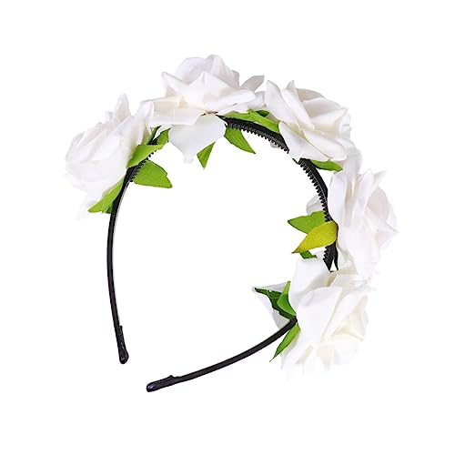GALPADA 1stk Haarschmuck Blumenstirnband Für Frauen Hawaiianische Blumenkrone Damen Stirnbänder Halloween-stirnband Kopfschmuck Für Frauen Festival-stirnband Weiß Hochzeit Rosen Braut von GALPADA