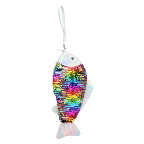 GALPADA 1stück Chic Fischform Glitzer Clutch Tasche Für Damen Praktische Zipper Handtasche Im Meerjungfrau Design Regenbogen von GALPADA