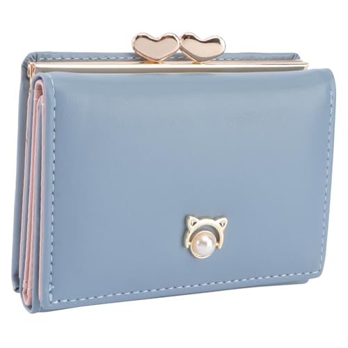 GALPADA 1stück Faltbares Pu- Damenportemonnaie Mit Fächern Kurz Und Leicht Blau Für Karten Und Münzen Mit Perlenschmuck Und Praktischem Design von GALPADA