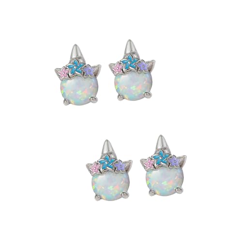 GALPADA 2 Paar Einhorn Ohrringe Mädchengeburtstag Ohrstecker für Mädchen Geburtstagsgeschenk kinderohrringe kinder ohrringe Mädchen Ohrringe Kleinkind Ohrringe Opal Schmuck s925 Silber von GALPADA