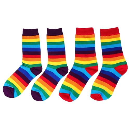 GALPADA 2 Paare Baumwollsocken Rainbow Streifen Medium Tube Socken Atmungsaktiv Langlebig Alltagssocken für Damen und Herren von GALPADA