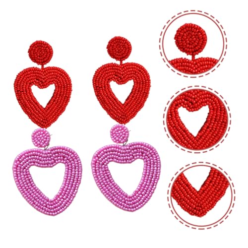 GALPADA 2 Paare Herz Ohrringe für Frauen Perlenbesetzte Hängende Tropfen Ohrringe Leicht und Komfortabel für Alltag Party Geburtstag und Valentinstag Rot von GALPADA