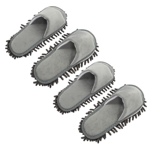 GALPADA 2 Paare Waschbare Graue Mop Hausschuhe mit Weichem Saugfähigem Material Rutschfest und für Fußgröße Praktische Bodenreinigung Bücken Wiederverwendbare Haushaltsschuhbezüge von GALPADA