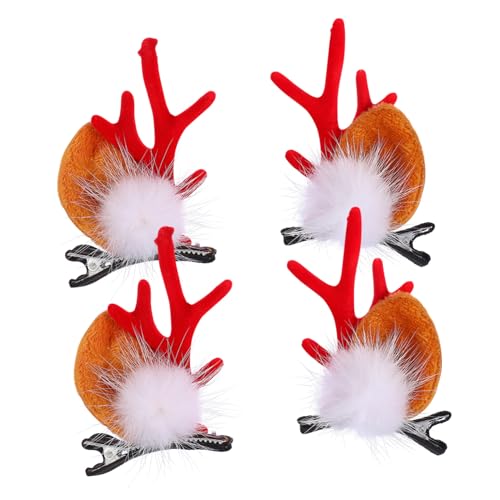 GALPADA 2 Paare Weihnachtliche Haarspangen Rentiergeweih mit Weißen Fellbällen Haarschmuck Accessoires für Damen Mädchen Festliche Kostüm Clips für Weihnachtsfeier und Fotosession von GALPADA