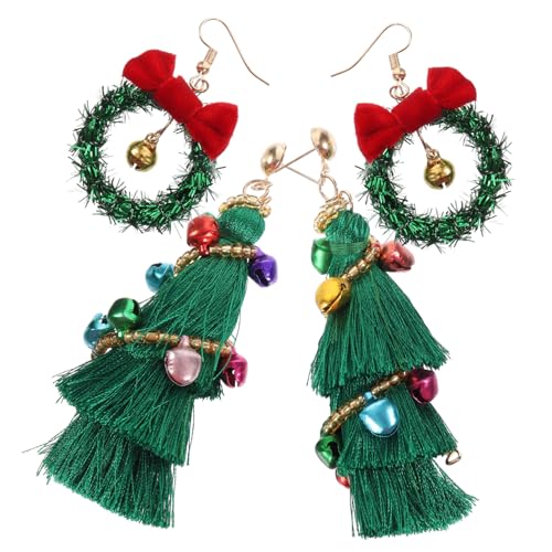 GALPADA 2 Paare Weihnachtsohrringe Weihnachtsbaum Glöckchen Ohrstecker Damen Weihnachtsdeko Party Schmuck für Mädchen Festlich Modisch von GALPADA