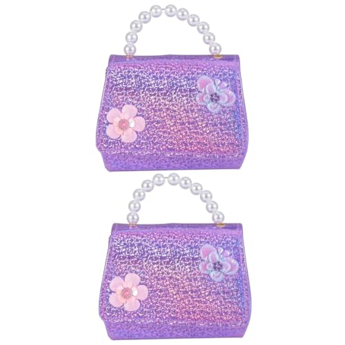 GALPADA 2 STK Mini-Tasche Handtasche Umhängetasche Perle Handtasche Strohstrand Kinder Tasche kindertasche Handtaschen Kettentasche für Kinder Handtasche für Kinder modisch und süß Violett von GALPADA