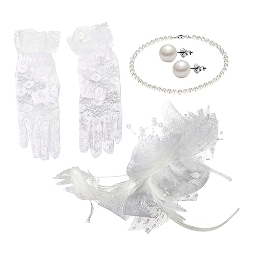 GALPADA 2sätze Fascinator Hüte Damen Set Mit Schleier Perlen Ohrringen Halskette Und Handschuhen Elegante Haaraccessoires Für Tea Party Und Hochzeiten Vintage Kopfbedeckung Für Frauen von GALPADA