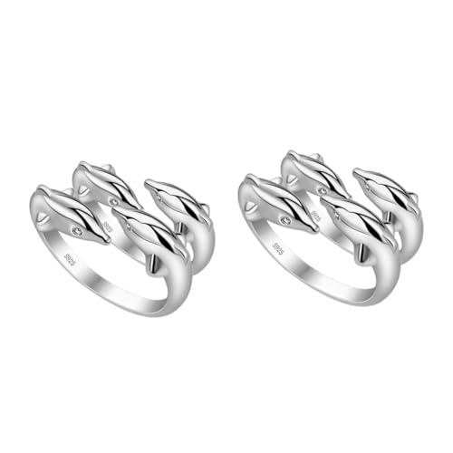 GALPADA 2 Sätze Doppelter Delfinring Seering Ringschmuck Delfinringe Für Damen Ring Für Frauen Modischer Fingerring Schmuck Für Frauenringe Netter Ring Silver Kupfer 2 Stück * 2 von GALPADA