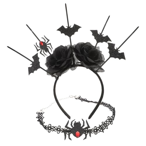 GALPADA 2 Sätze Dunkelrosa Spinnen-Set Punk-Halskette Halloween-Punk- halloween haarschmuck halloween kopfschmuck Rosenstirnband für Tag der Toten Kopfschmuck Tuch von GALPADA