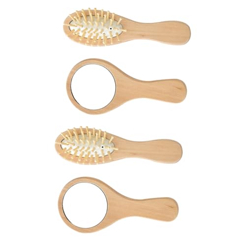 GALPADA 2 Sätze Reise Kosmetikspiegel und Haarkamm Set Handlicher Doppelseitiger Make Up Spiegel mit Vintage Holzhaarbürste Kompakt Leicht Tragbar für Damen Unterwegs von GALPADA