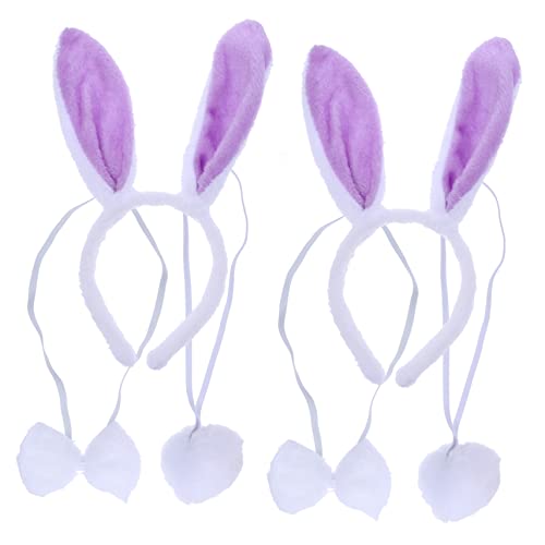 GALPADA 2 Satz Hasenohr Stirnband Stoffhase Hasenbogen gefüllter Hasenplüsch Kostüm Futterspender hasenohren fasching Hasenohren Kopfschmuck Party-Fliege Party-Haarreifen Violett von GALPADA