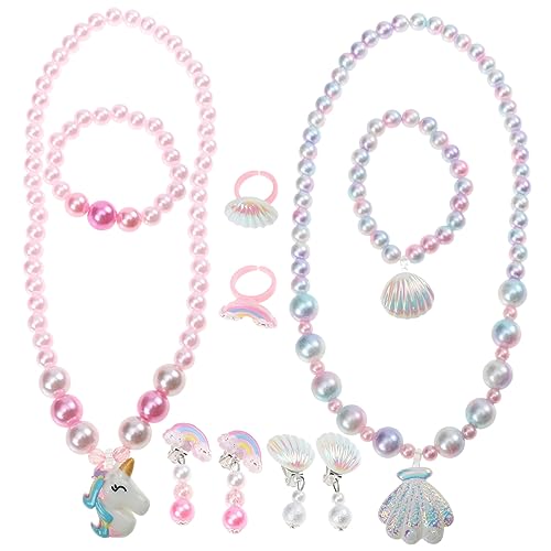 GALPADA 2 Sätze Halsketten-Set für Kinder Ringe eine Halskette schmuck geschenk Perlenkette für Mädchen kleines Mädchen Armband 5-teiliges Set einstellen Acryl Rosa von GALPADA