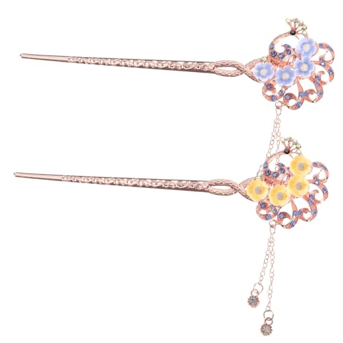 GALPADA 2 Stck Chinesische Haarnadeln mit Tasseln Metall Haarschmuck für Frauen Dekorative Haarstäbchen in Gelb und Blau Vintage Stil für Elegante Hochsteckfrisuren und Alltagslook von GALPADA