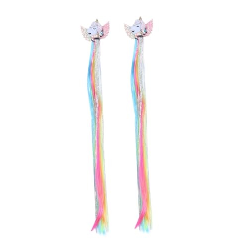 GALPADA 2 Stck Teiliges Einhorn Haarclip mit Farbverlauf Gerade Kunsthaar Haarklammer Langlebig und Hitzebeständig Modisches Haarschmuck Accessoire für Mädchen zu Weihnachten von GALPADA
