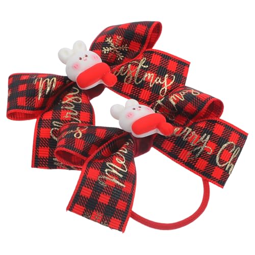 GALPADA 2 Stck Weihnachts Haarbänder mit Schleife Elastische Haargummis für Mädchen Dekorative Ponytail Halter in Karomuster Rutschfest für Dickes Haar Modischer Haarschmuck von GALPADA