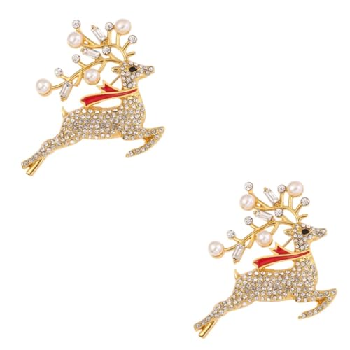 GALPADA 2 Stck. Modische Weihnachtsbrosche mit Funkelnden Strasssteinen Retro Rentier Design Goldfarbene Anstecknadel für Kleidung und Accessoires Festlicher Schmuck für Damen und von GALPADA