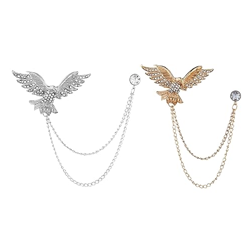 GALPADA 2stücke Rhinestone Anstecknadeln Mit Kettenanhänger Vintage Adler Brosche Für Hemdkragen Anzug Kostüm Unisex Schmuck Für Besondere Anlässe Hochzeit Geburtstag von GALPADA
