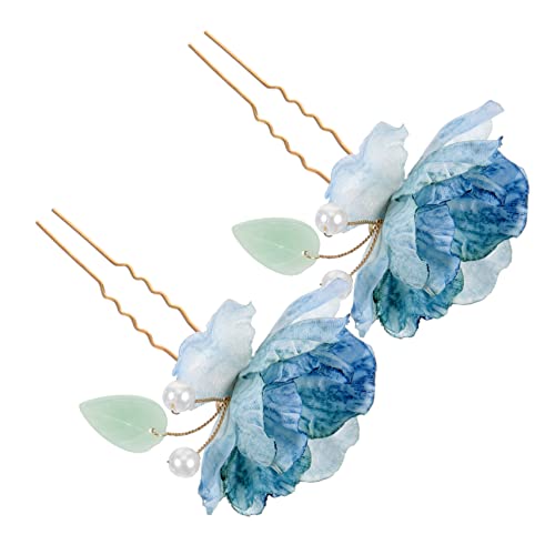 GALPADA 2 Stück Blaue Blumenhaargabel Hochzeit Haarspange Haarspangen Perlen Für Haare Brauthaar Stirnband Perlenblumen-kopfschmuck Haarschmuck Für Mädchen Tiara Metall von GALPADA