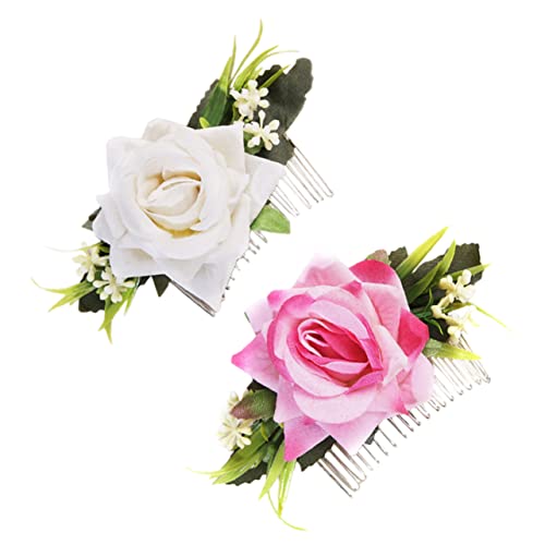 GALPADA 2st Blütenkopf Rosenhaarkamm Blumenhaarspangen Für Frauen Rosa Seitenkamm Haar Seitenkämme Clip Haarschmuck Mit Rosenblüten Haarkämme Für Die Braut Haarteil Hochzeit Fräulein Stoff von GALPADA