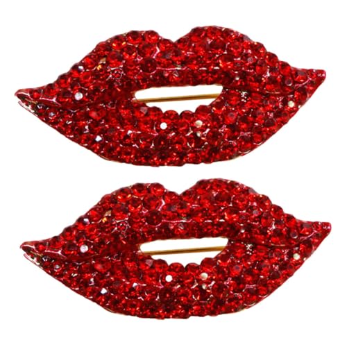 GALPADA 2 Stück Damen Broschen Lippenform mit Funkelnden Strasssteinen Modische Rote Schmucknadeln für Kleidung als Valentinstags accessoire und Party anstecknadeln von GALPADA