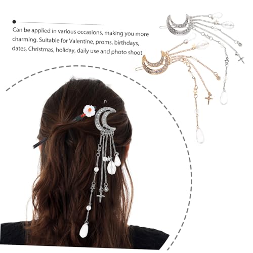 GALPADA 2 Stück Elegante Haarnadeln mit Mond Sternanhänger Dekorative Haarklammern für Damen Vielseitiger Haarschmuck für Hochzeit Party Alltag Passend für Haartypen Gold und Silber von GALPADA
