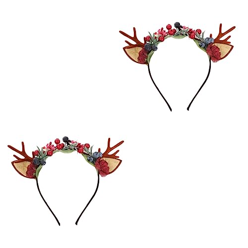 GALPADA 2 Stk Geweih Stirnband Weihnachtskopfschmuck Zubehör Für Weihnachtsfeiern Beeren Haarband Weihnachtsdekorationen Hirschgeweih-stirnband Haarreifen Haarring Halloween Kind Stoff von GALPADA