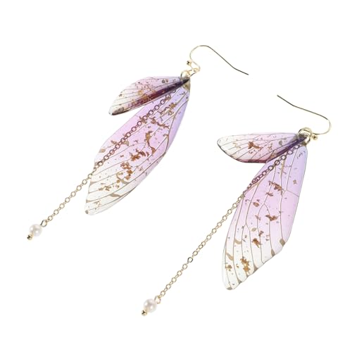 GALPADA 2 Stück Gradient Schmetterlingsohrringe mit Künstlichen Perlen Leichte Flügel Ohrringe für Damen Zarte Tropfenförmige Ohrhänger Sommerlicher Modeschmuck für Alltag und Party von GALPADA