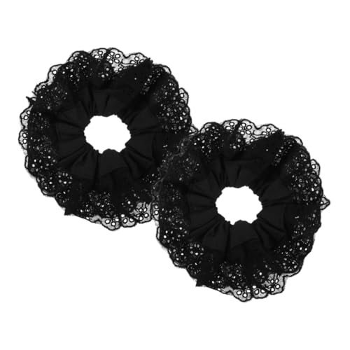 GALPADA 2 Stück Große Schwarze Spitzen Haargummis Elastisch Doppellagige Lace Scrunchies mit Starker Dehnbarkeit Komfortable Ponytail Halter für Damen und Mädchen Modische Haar von GALPADA