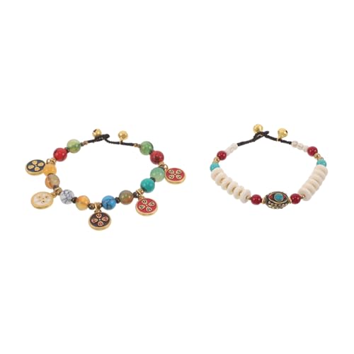 GALPADA 2 Stück Handgefertigte Ethno-perlenarmbänder mit Natürlichen Steinen Vintage Stil Flexibles Wickelarmband für Damen Chinesisches Retro-design Vielseitig Tragbar zu Festen und von GALPADA